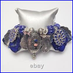 Summer Rose Lady Ocean Blue Sterling Silver Native American Lapis Charm Bracelet