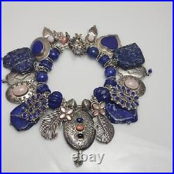 Summer Rose Lady Ocean Blue Sterling Silver Native American Lapis Charm Bracelet