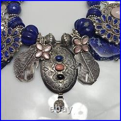 Summer Rose Lady Ocean Blue Sterling Silver Native American Lapis Charm Bracelet