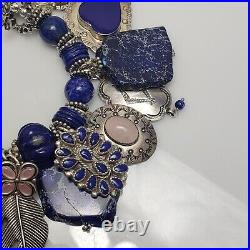 Summer Rose Lady Ocean Blue Sterling Silver Native American Lapis Charm Bracelet