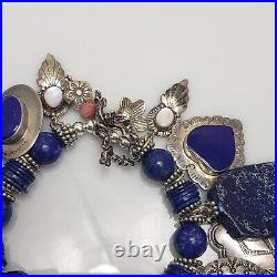 Summer Rose Lady Ocean Blue Sterling Silver Native American Lapis Charm Bracelet