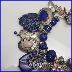 Summer Rose Lady Ocean Blue Sterling Silver Native American Lapis Charm Bracelet