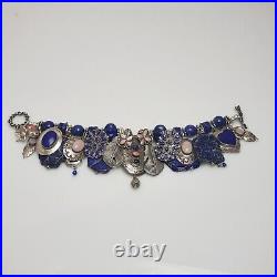 Summer Rose Lady Ocean Blue Sterling Silver Native American Lapis Charm Bracelet