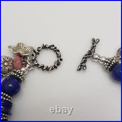 Summer Rose Lady Ocean Blue Sterling Silver Native American Lapis Charm Bracelet