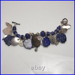 Summer Rose Lady Ocean Blue Sterling Silver Native American Lapis Charm Bracelet