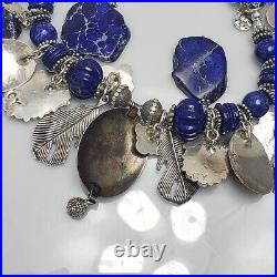 Summer Rose Lady Ocean Blue Sterling Silver Native American Lapis Charm Bracelet