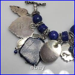 Summer Rose Lady Ocean Blue Sterling Silver Native American Lapis Charm Bracelet