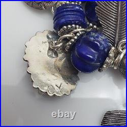 Summer Rose Lady Ocean Blue Sterling Silver Native American Lapis Charm Bracelet