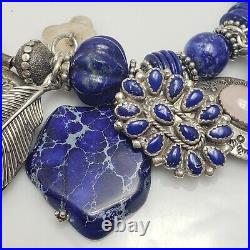 Summer Rose Lady Ocean Blue Sterling Silver Native American Lapis Charm Bracelet