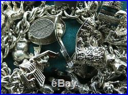 Super Heavy Vintage 925 Silver Charm Bracelet 39 Charms NUVO CHIM 201.8g