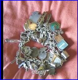 Superb And Heavy Vintage Solid Silver Ladies Charm Bracelet 45 Charms