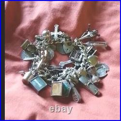 Superb And Heavy Vintage Solid Silver Ladies Charm Bracelet 45 Charms