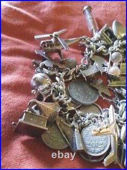 Superb And Heavy Vintage Solid Silver Ladies Charm Bracelet 45 Charms