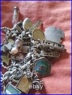 Superb And Heavy Vintage Solid Silver Ladies Charm Bracelet 45 Charms