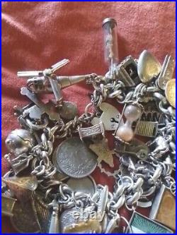 Superb And Heavy Vintage Solid Silver Ladies Charm Bracelet 45 Charms