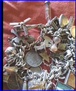 Superb And Heavy Vintage Solid Silver Ladies Charm Bracelet 45 Charms