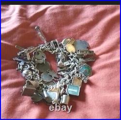 Superb And Heavy Vintage Solid Silver Ladies Charm Bracelet 45 Charms