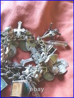 Superb And Heavy Vintage Solid Silver Ladies Charm Bracelet 45 Charms