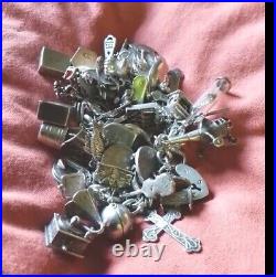 Superb And Heavy Vintage Solid Silver Ladies Charm Bracelet 45 Charms