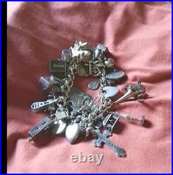 Superb And Heavy Vintage Solid Silver Ladies Charm Bracelet 45 Charms