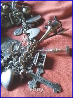 Superb And Heavy Vintage Solid Silver Ladies Charm Bracelet 45 Charms