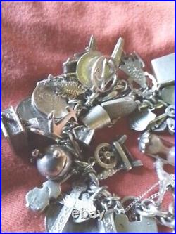 Superb And Heavy Vintage Solid Silver Ladies Charm Bracelet 45 Charms