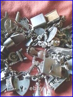 Superb And Heavy Vintage Solid Silver Ladies Charm Bracelet 45 Charms