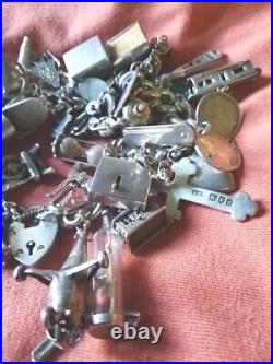 Superb And Heavy Vintage Solid Silver Ladies Charm Bracelet 45 Charms