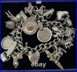 Superb Heavy Sterling Silver Charm Bracelet & Interesting Charms 96 grams