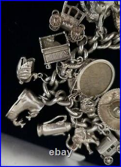 Superb Heavy Sterling Silver Charm Bracelet & Interesting Charms 96 grams