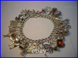 Superb Old Solid Silver Gigantic Massive Charm Bracelet-10 Inches Long! 38 Charms