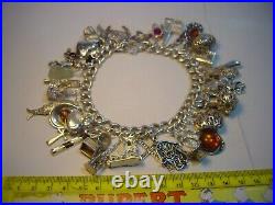 Superb Old Solid Silver Gigantic Massive Charm Bracelet-10 Inches Long! 38 Charms