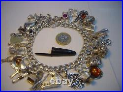 Superb Old Solid Silver Gigantic Massive Charm Bracelet-10 Inches Long! 38 Charms