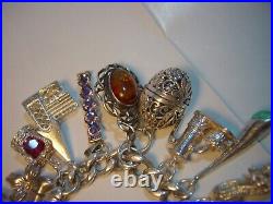 Superb Old Solid Silver Gigantic Massive Charm Bracelet-10 Inches Long! 38 Charms