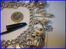 Superb Old Solid Silver Gigantic Massive Charm Bracelet-10 Inches Long! 38 Charms