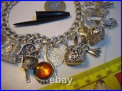 Superb Old Solid Silver Gigantic Massive Charm Bracelet-10 Inches Long! 38 Charms