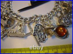 Superb Old Solid Silver Gigantic Massive Charm Bracelet-10 Inches Long! 38 Charms