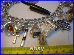 Superb Old Solid Silver Gigantic Massive Charm Bracelet-10 Inches Long! 38 Charms