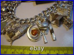 Superb Old Solid Silver Gigantic Massive Charm Bracelet-10 Inches Long! 38 Charms