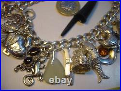 Superb Old Solid Silver Gigantic Massive Charm Bracelet-10 Inches Long! 38 Charms