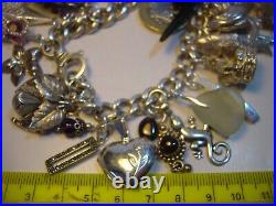 Superb Old Solid Silver Gigantic Massive Charm Bracelet-10 Inches Long! 38 Charms