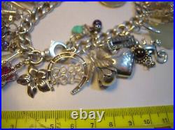 Superb Old Solid Silver Gigantic Massive Charm Bracelet-10 Inches Long! 38 Charms