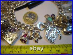 Superb Old Solid Silver Gigantic Massive Charm Bracelet-10 Inches Long! 38 Charms