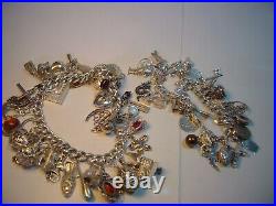 Superb Old Solid Silver Gigantic Massive Charm Bracelet-10 Inches Long! 38 Charms