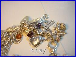 Superb Old Solid Silver Gigantic Massive Charm Bracelet-10 Inches Long! 38 Charms