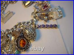 Superb Old Solid Silver Gigantic Massive Charm Bracelet-10 Inches Long! 38 Charms