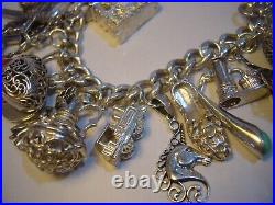 Superb Old Solid Silver Gigantic Massive Charm Bracelet-10 Inches Long! 38 Charms