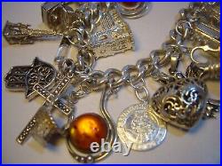 Superb Old Solid Silver Gigantic Massive Charm Bracelet-10 Inches Long! 38 Charms