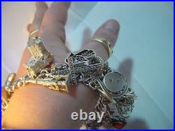 Superb Old Solid Silver Gigantic Massive Charm Bracelet-10 Inches Long! 38 Charms