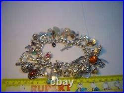 Superb Old Solid Silver Gigantic Massive Charm Bracelet-10 Inches Long! 38 Charms